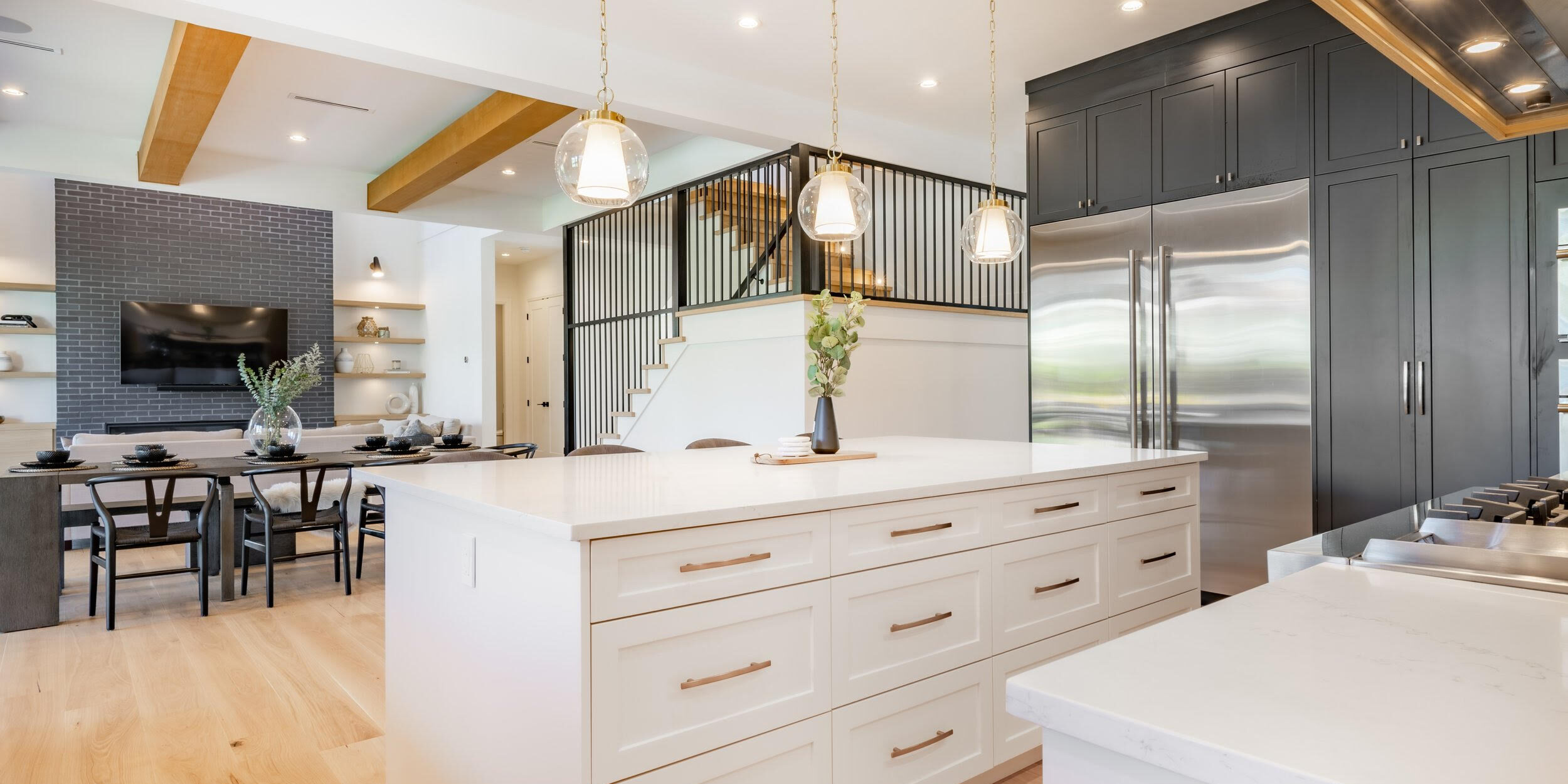 Interior modern and contemporary kitchen with farmhouse style and ocean view
