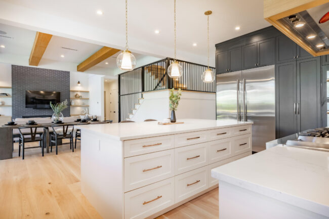 Interior modern and contemporary kitchen with farmhouse style and ocean view